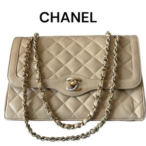 Chanel Paris 25 limited double flap quilted lambskin shoulder bag w /COA